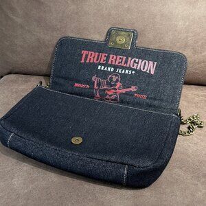 True Religion Denim Crossbody Bag Gold Chain Horseshoe Logo Y2K Vintage NM!